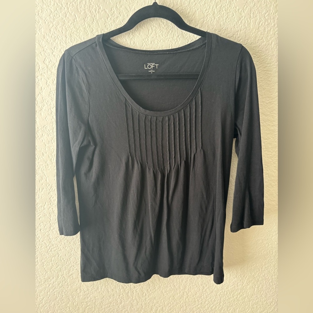Loft medium women 3/4 sleeve cotton black top